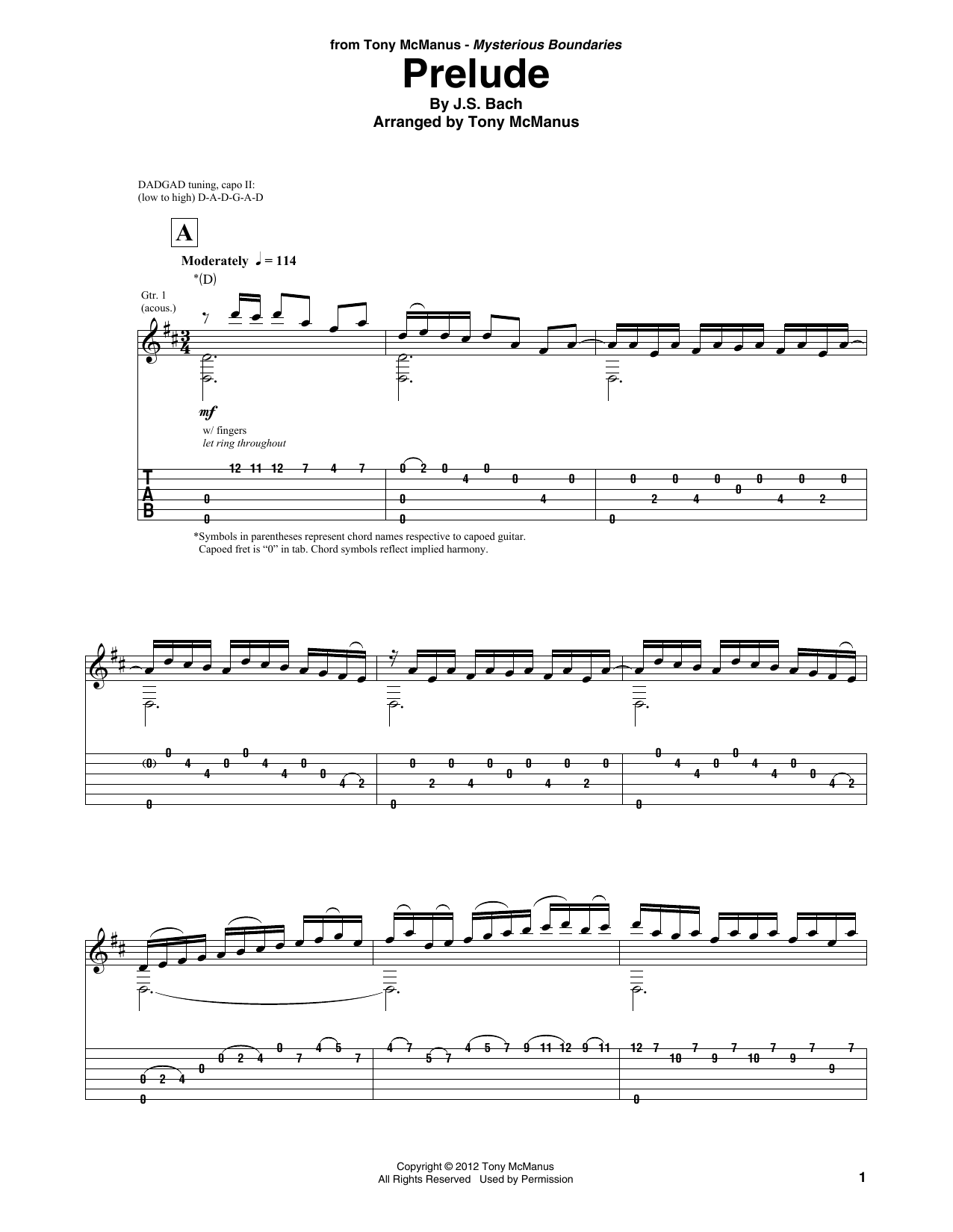 Johann Sebastian Bach Prelude (arr. Tony McManus) sheet music notes and chords arranged for Solo Guitar