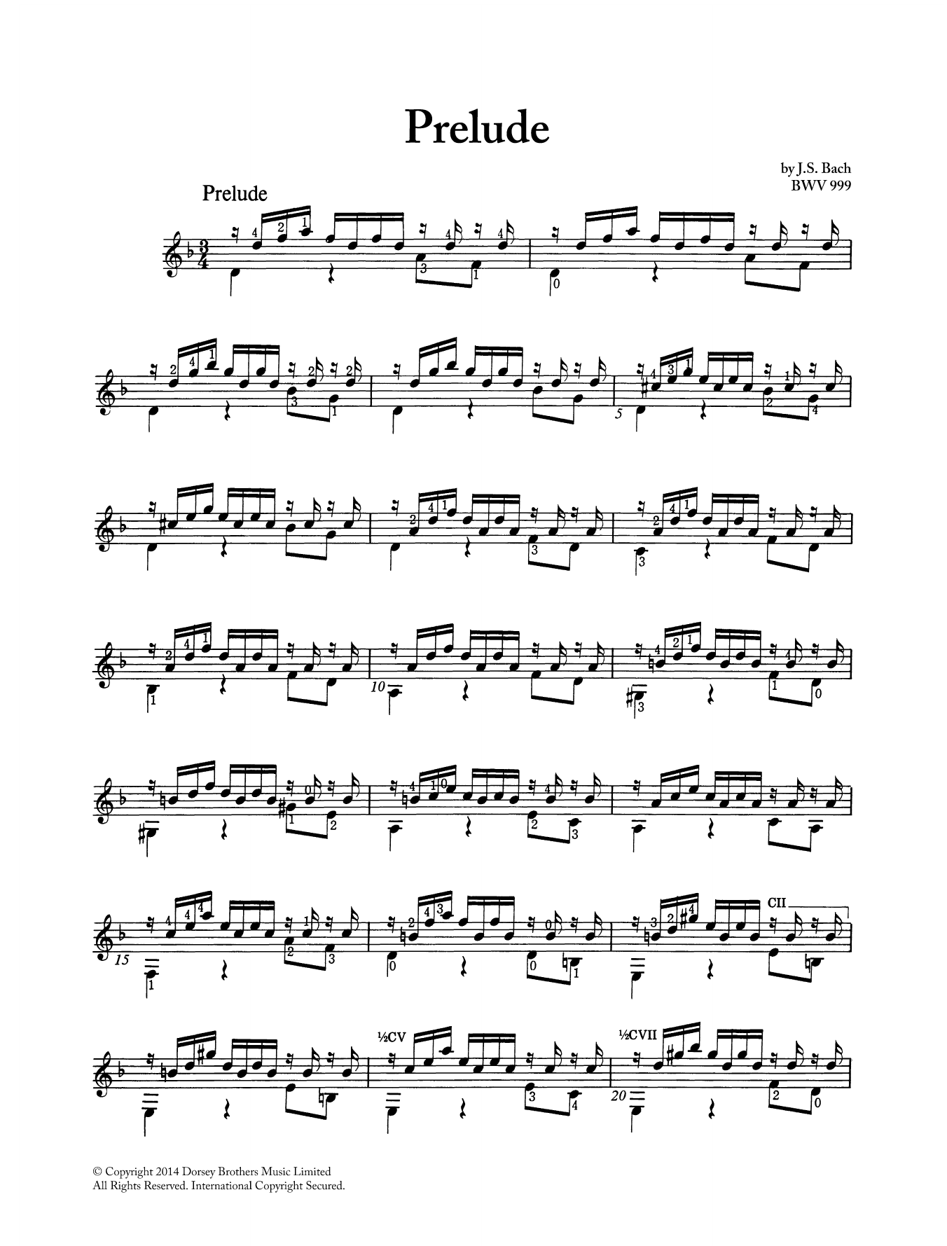 Johann Sebastian Bach Prelude BWV 999 sheet music notes and chords arranged for Solo Guitar
