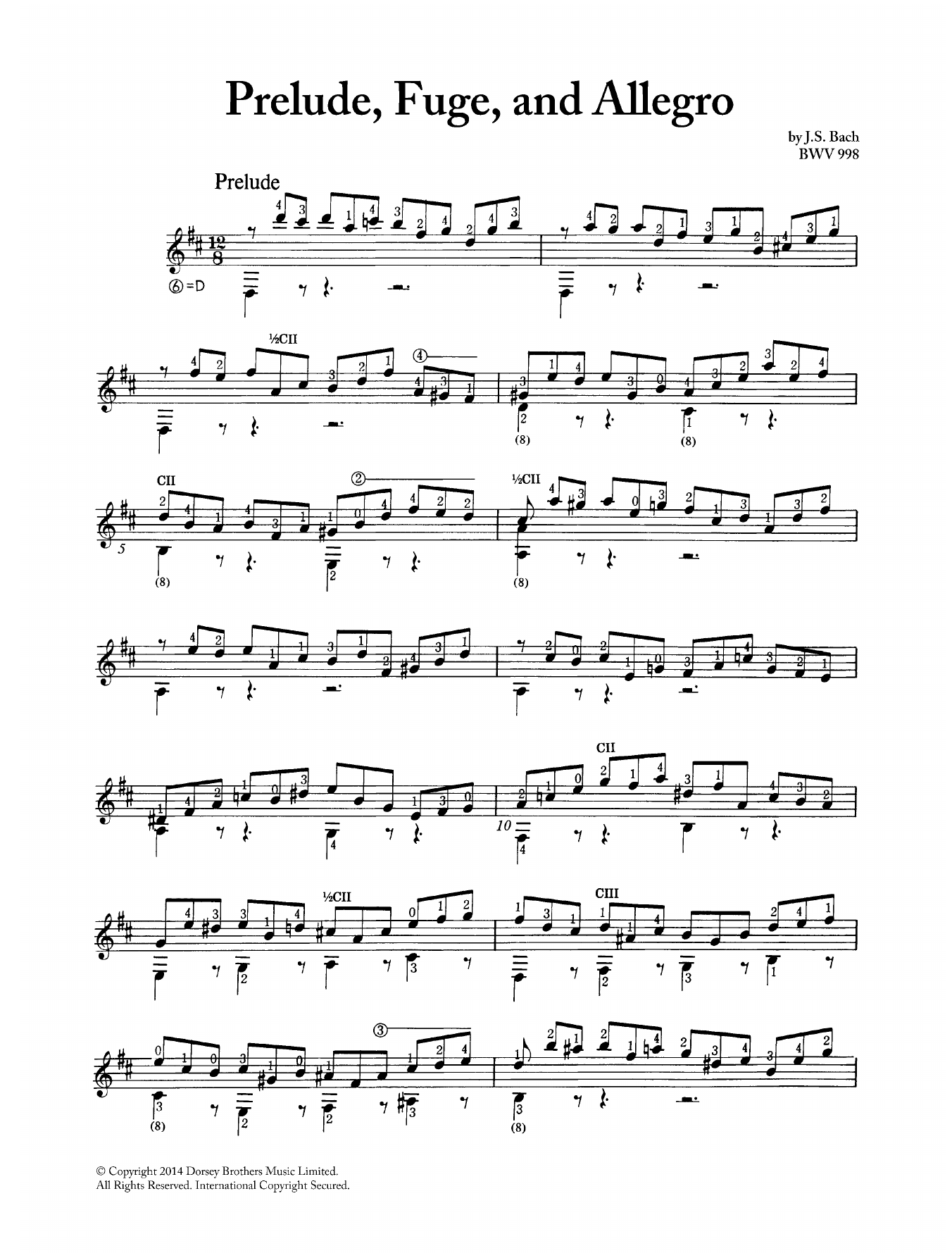 Johann Sebastian Bach Prelude, Fugue And Allegro BWV 998 sheet music notes and chords arranged for Solo Guitar