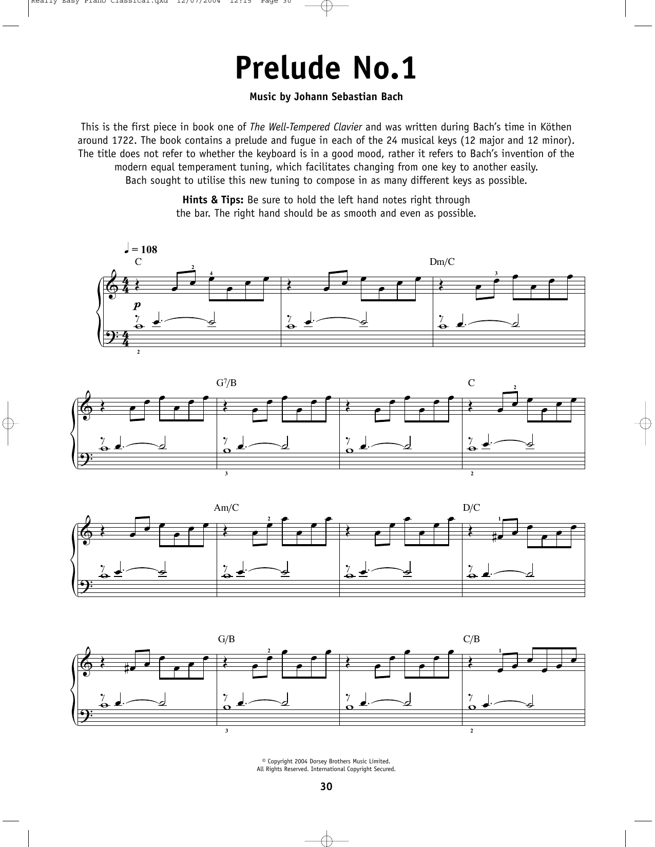 Johann Sebastian Bach Prelude In C Major, BWV 846 (arr. Phillip Keveren) sheet music notes and chords arranged for Really Easy Piano