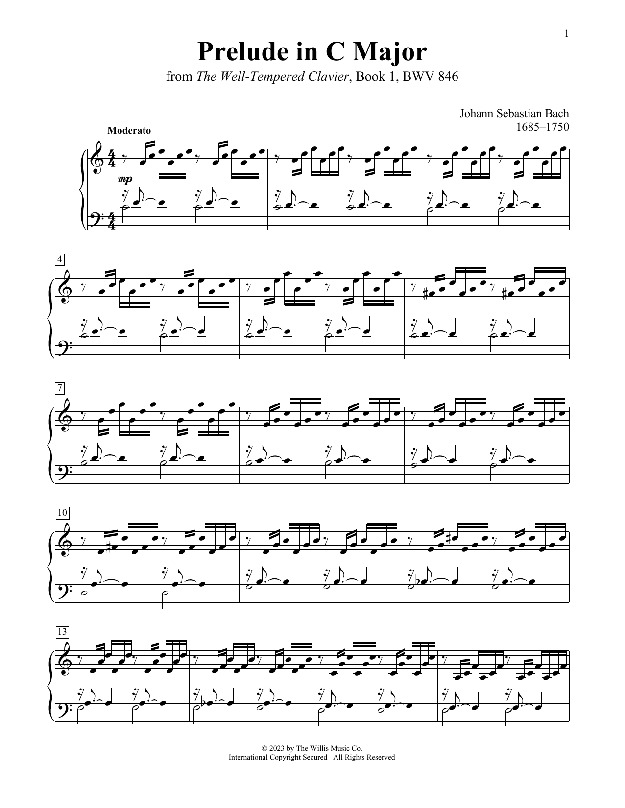 Johann Sebastian Bach Prelude In C Major, BWV 846 sheet music notes and chords arranged for Educational Piano