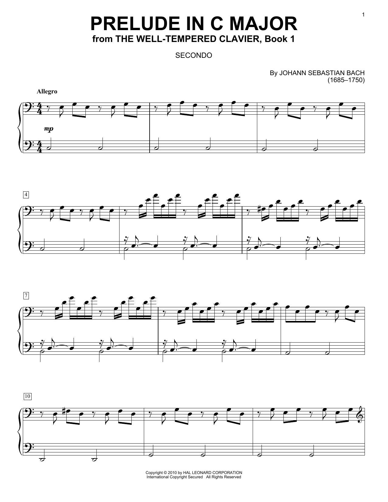 Johann Sebastian Bach Prelude In C Major sheet music notes and chords arranged for Piano, Vocal & Guitar Chords (Right-Hand Melody)