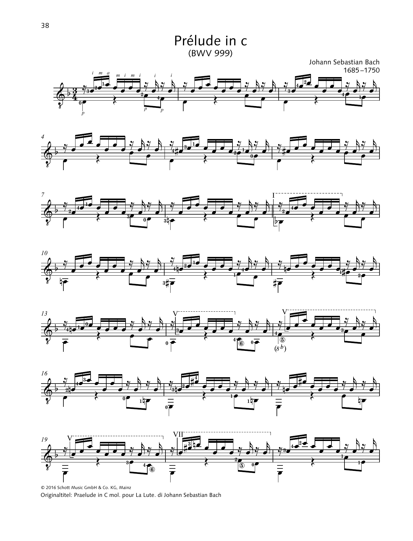 Johann Sebastian Bach Prelude in C sheet music notes and chords arranged for Solo Guitar