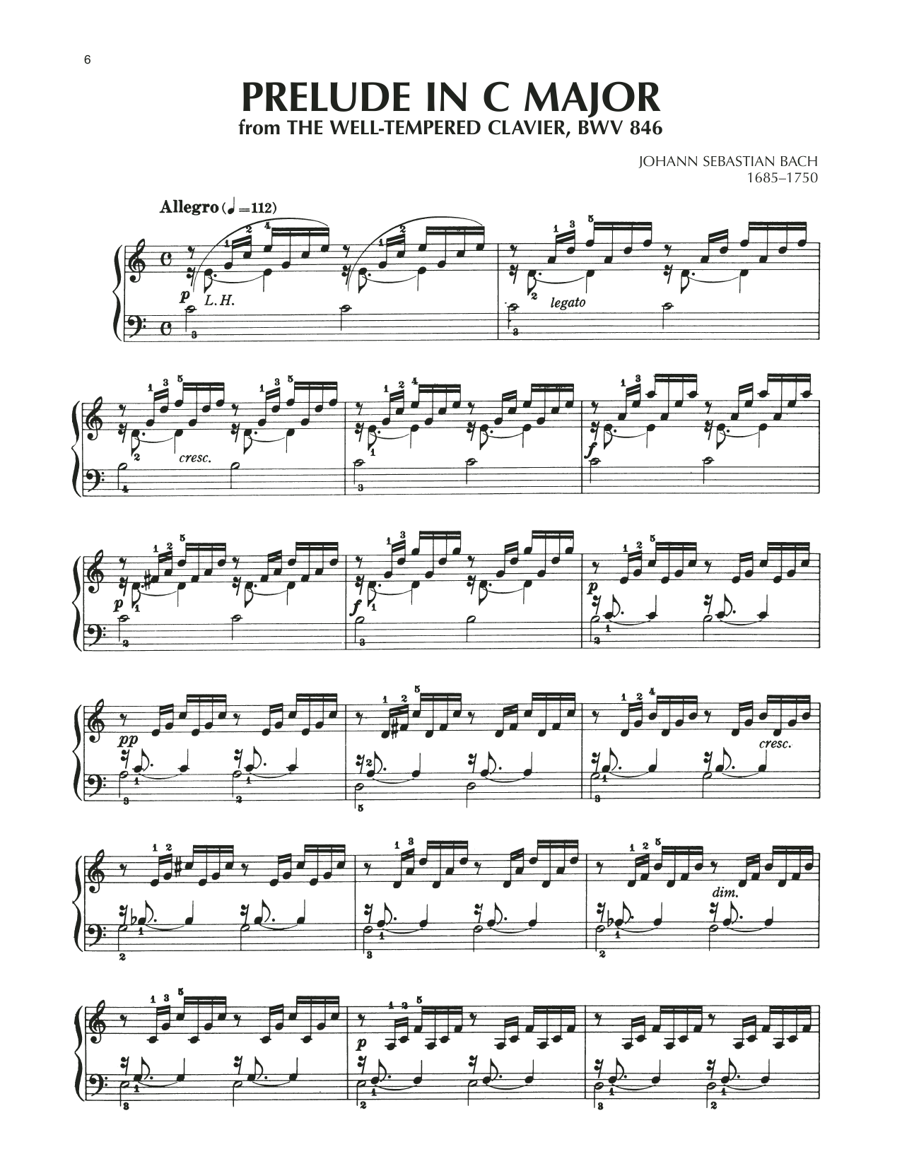 Johann Sebastian Bach Prelude No. 1 In C Major, BWV 846 sheet music notes and chords arranged for Piano Solo
