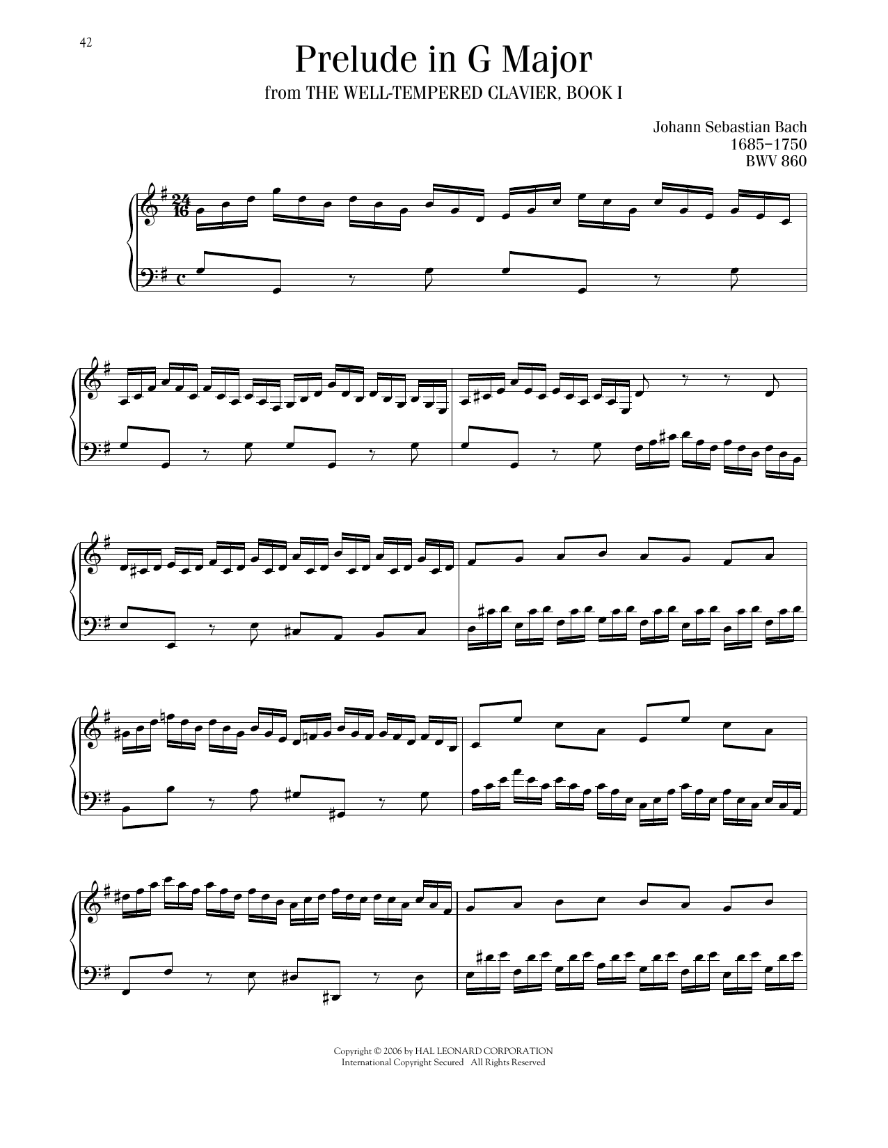Johann Sebastian Bach Prelude No. 15 In G Major, BWV 860 sheet music notes and chords arranged for Piano Solo