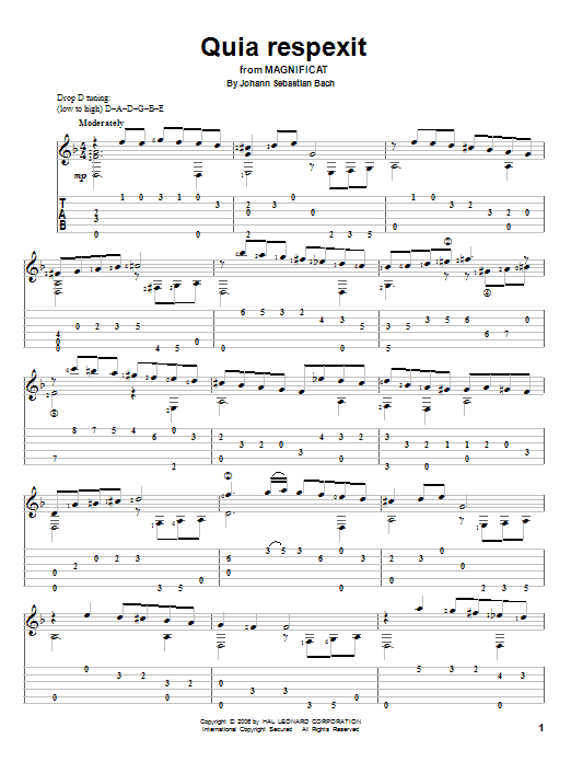 Johann Sebastian Bach Quia Respexit sheet music notes and chords arranged for Solo Guitar