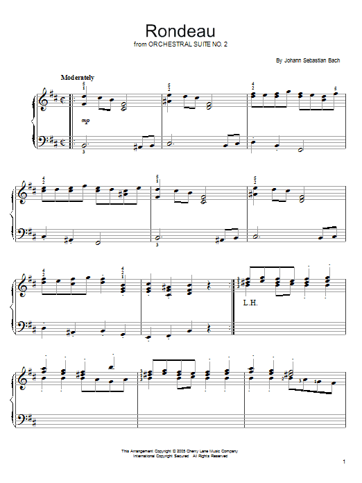 Johann Sebastian Bach Rondeau sheet music notes and chords arranged for Easy Piano
