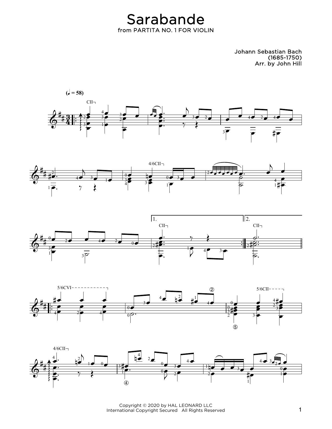Johann Sebastian Bach Sarabande sheet music notes and chords arranged for Solo Guitar