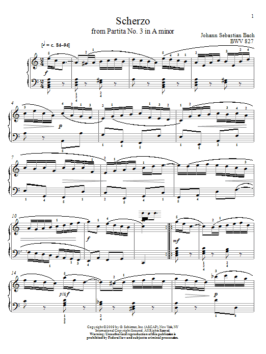 Johann Sebastian Bach Scherzo, BWV 827 sheet music notes and chords arranged for Piano Solo