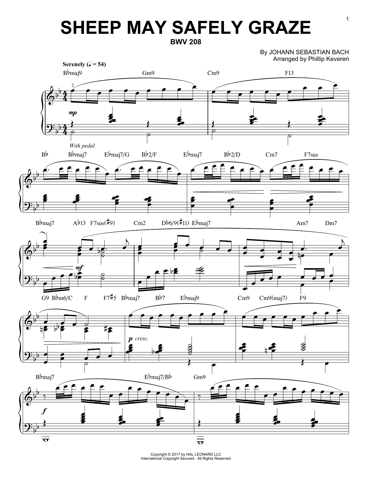 Johann Sebastian Bach Sheep May Safely Graze, BWV 208 [Jazz version] (arr. Phillip Keveren) sheet music notes and chords arranged for Piano Solo