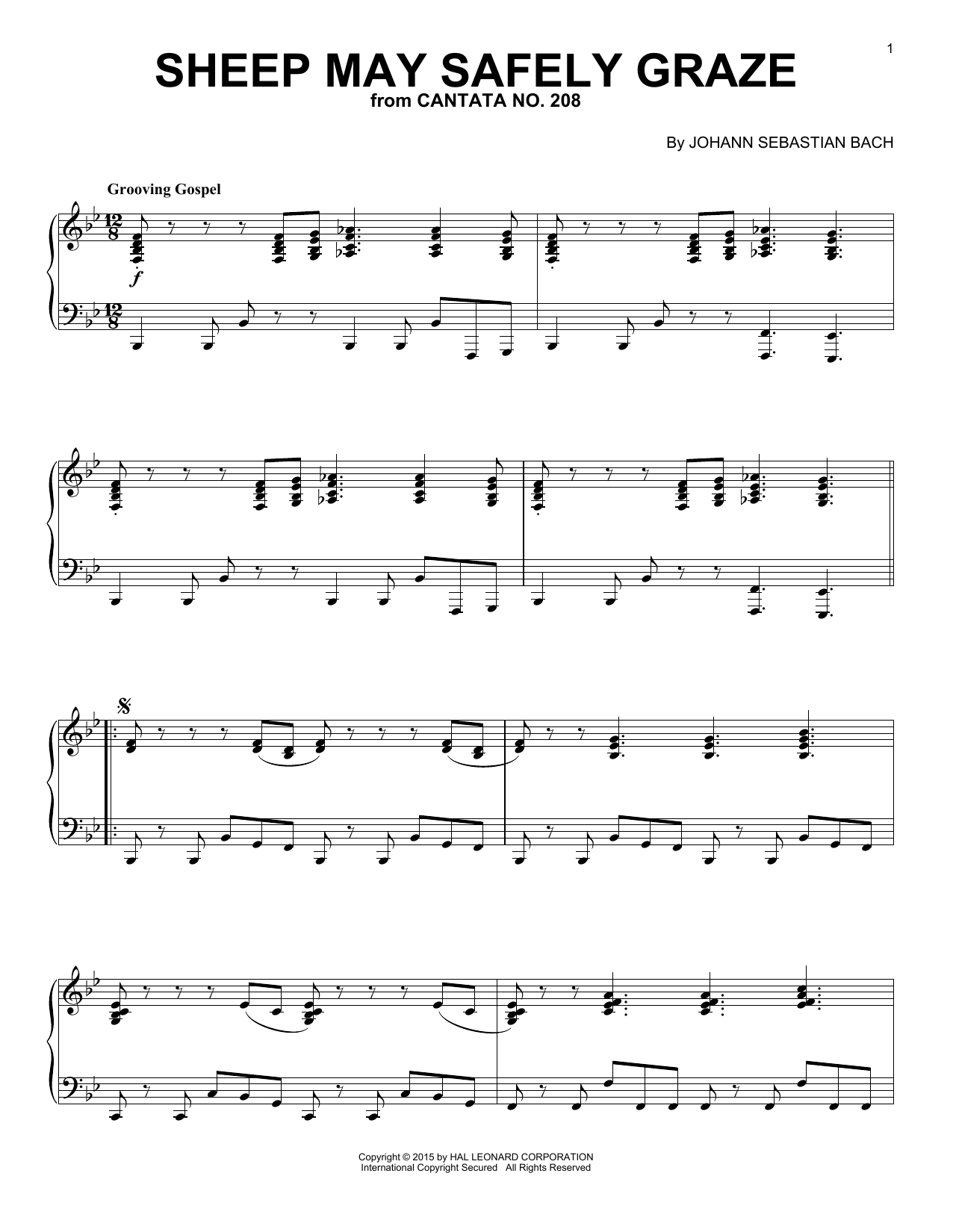 Johann Sebastian Bach Sheep May Safely Graze [Jazz version] sheet music notes and chords arranged for Piano Solo