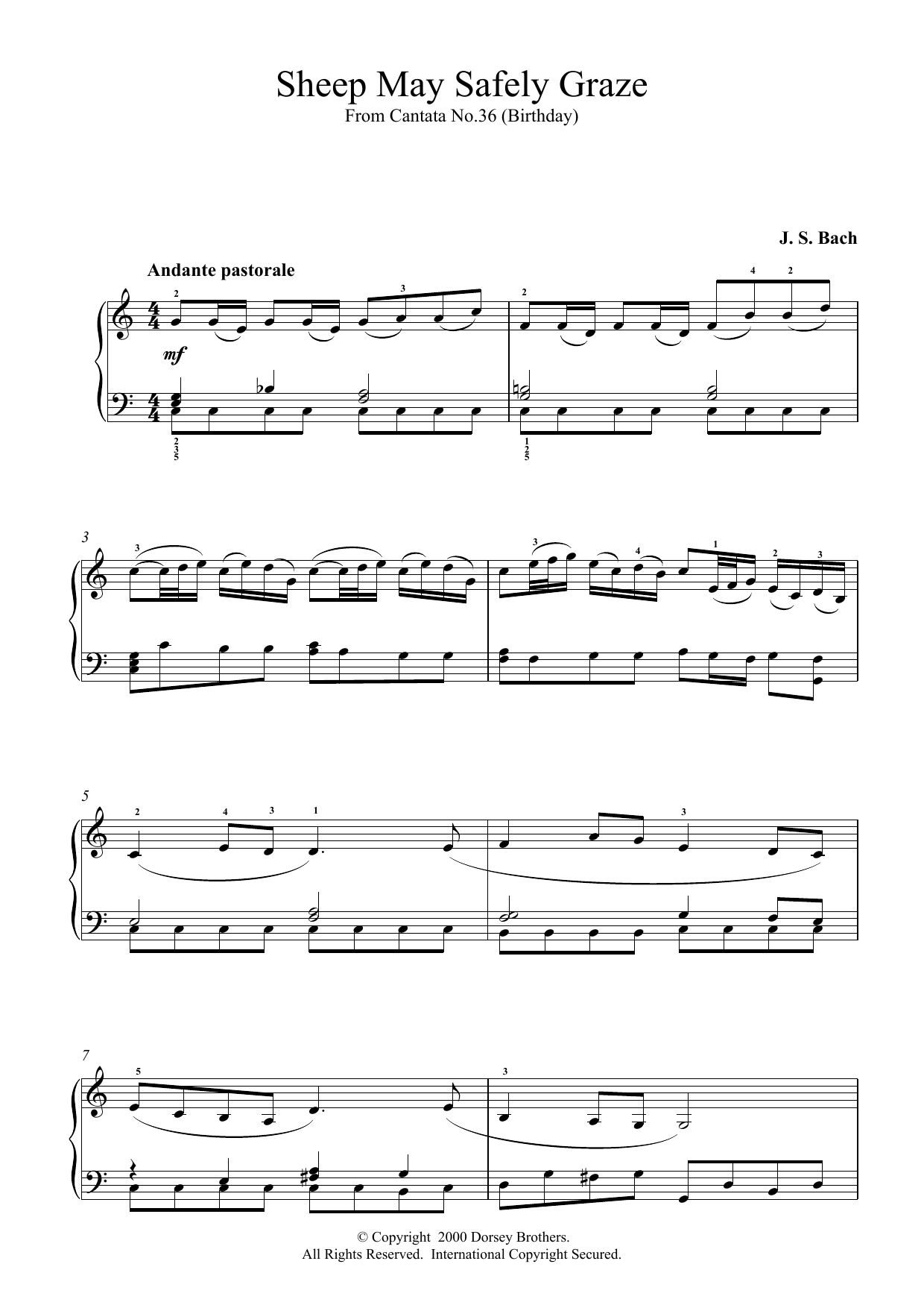 Johann Sebastian Bach Sheep May Safely Graze sheet music notes and chords arranged for Violin Duet