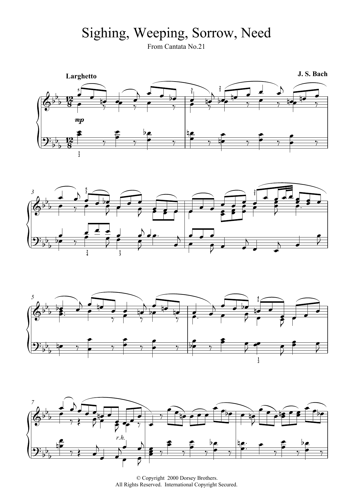 Johann Sebastian Bach Sighing, Weeping, Sorrow, Need sheet music notes and chords arranged for Piano Solo