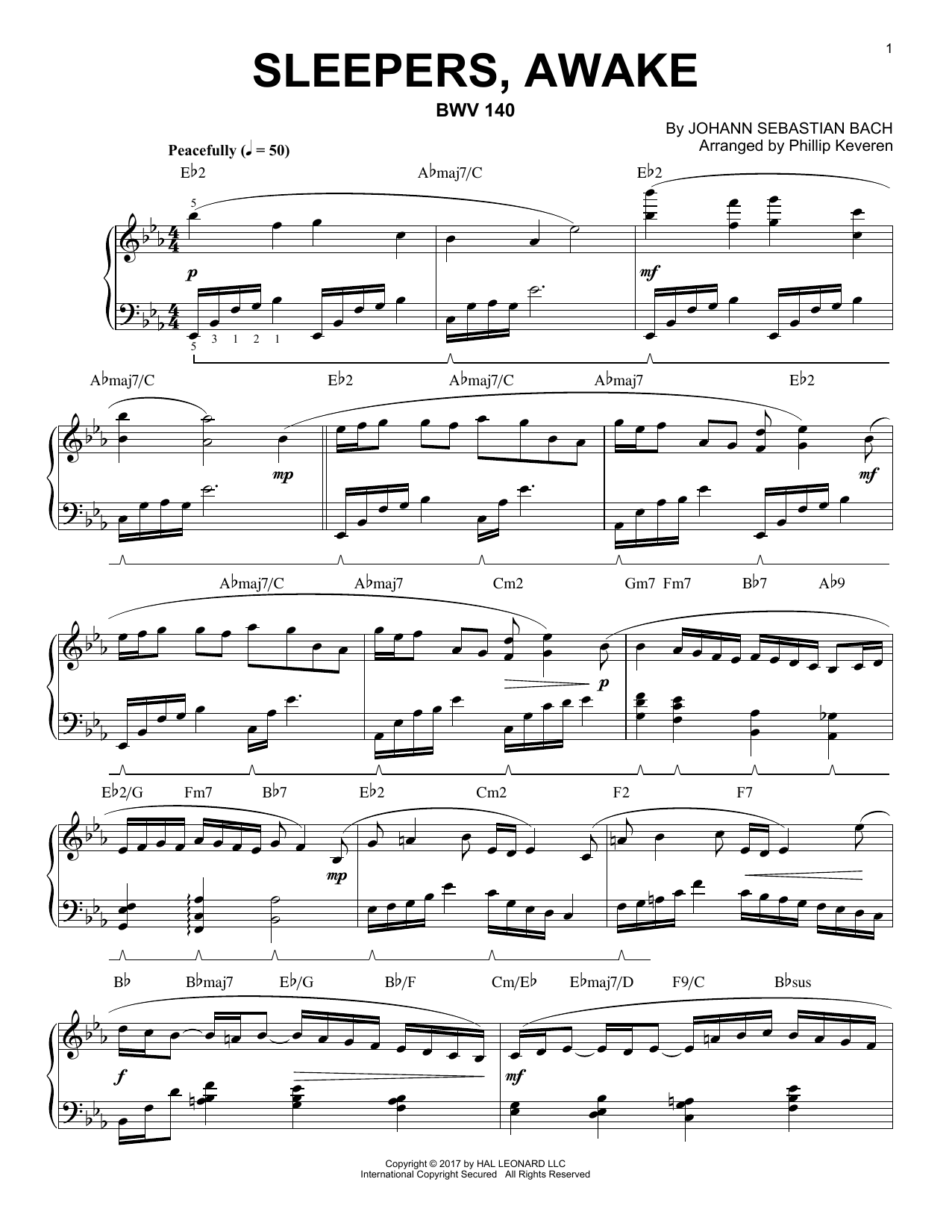Johann Sebastian Bach Sleepers, Awake, BWV 140 [Jazz version] (arr. Phillip Keveren) sheet music notes and chords arranged for Piano Solo