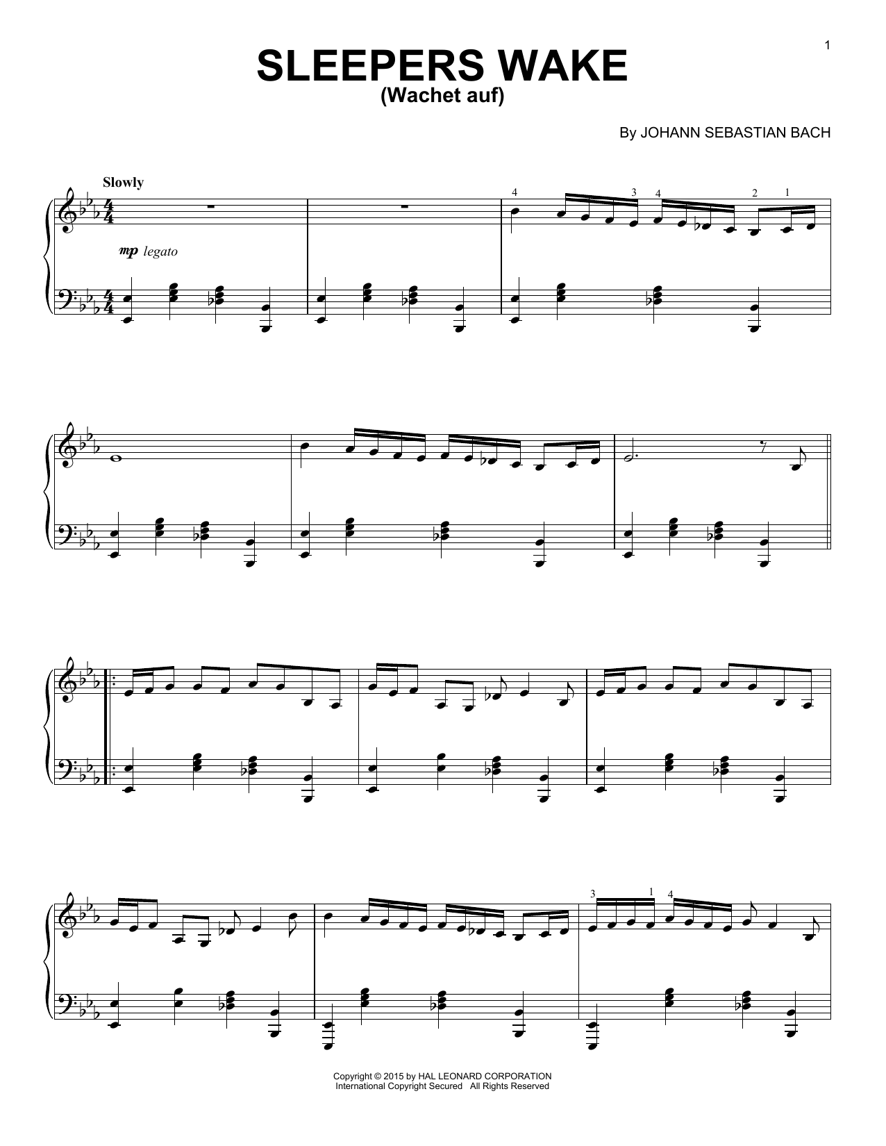 Johann Sebastian Bach Sleepers, Awake (Wachet Auf) [Jazz version] sheet music notes and chords arranged for Piano Solo