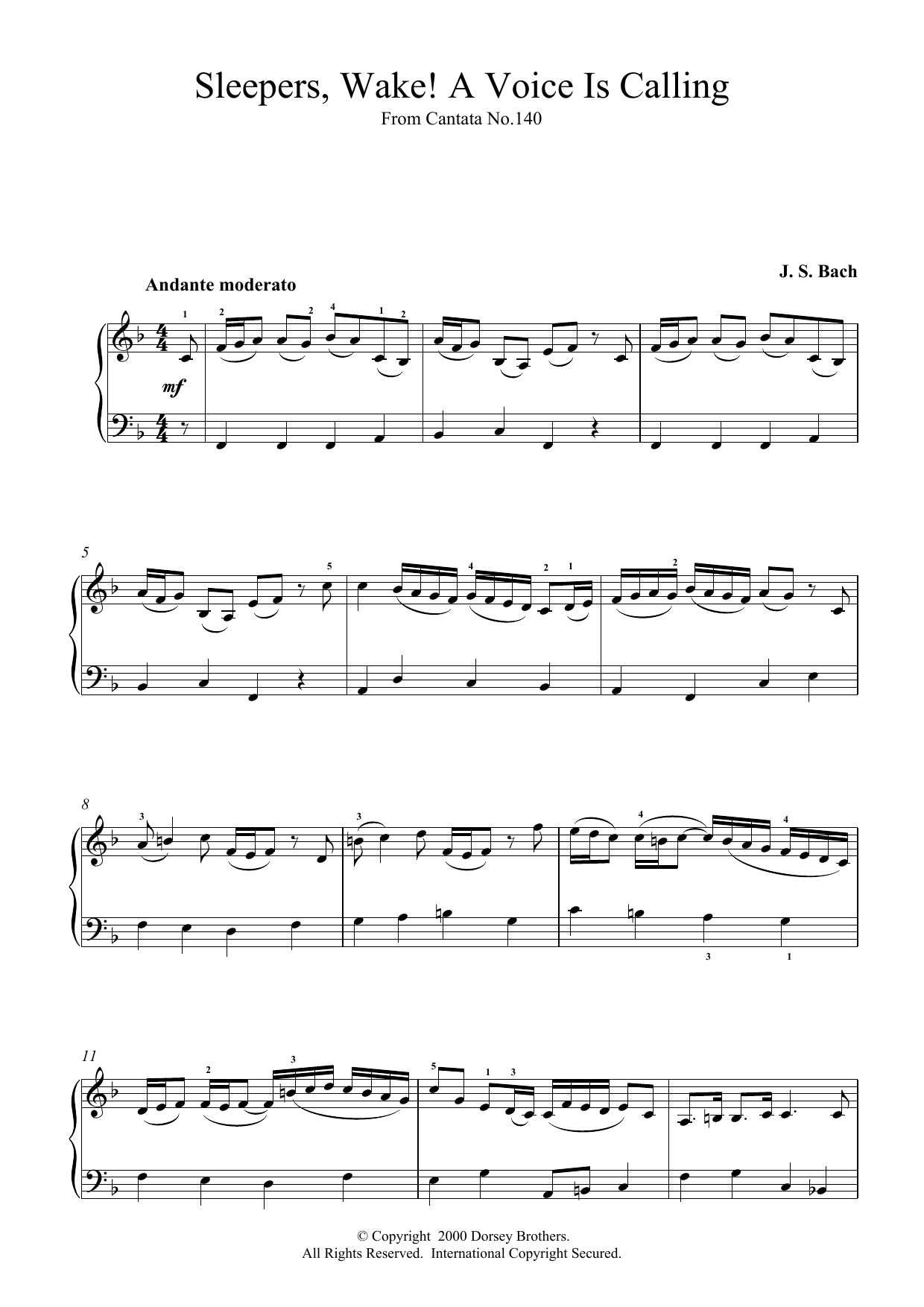 Johann Sebastian Bach Sleepers, Wake! A Voice Is Calling sheet music notes and chords arranged for Piano Solo