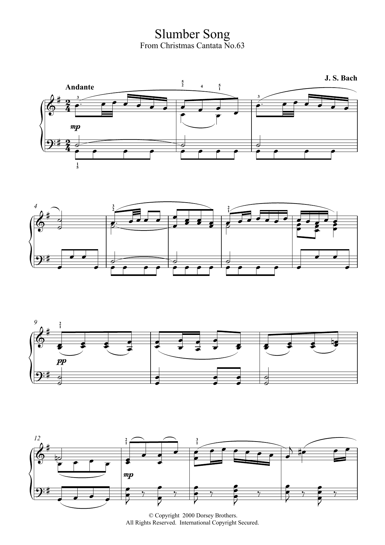 Johann Sebastian Bach Slumber Song sheet music notes and chords arranged for Piano Solo