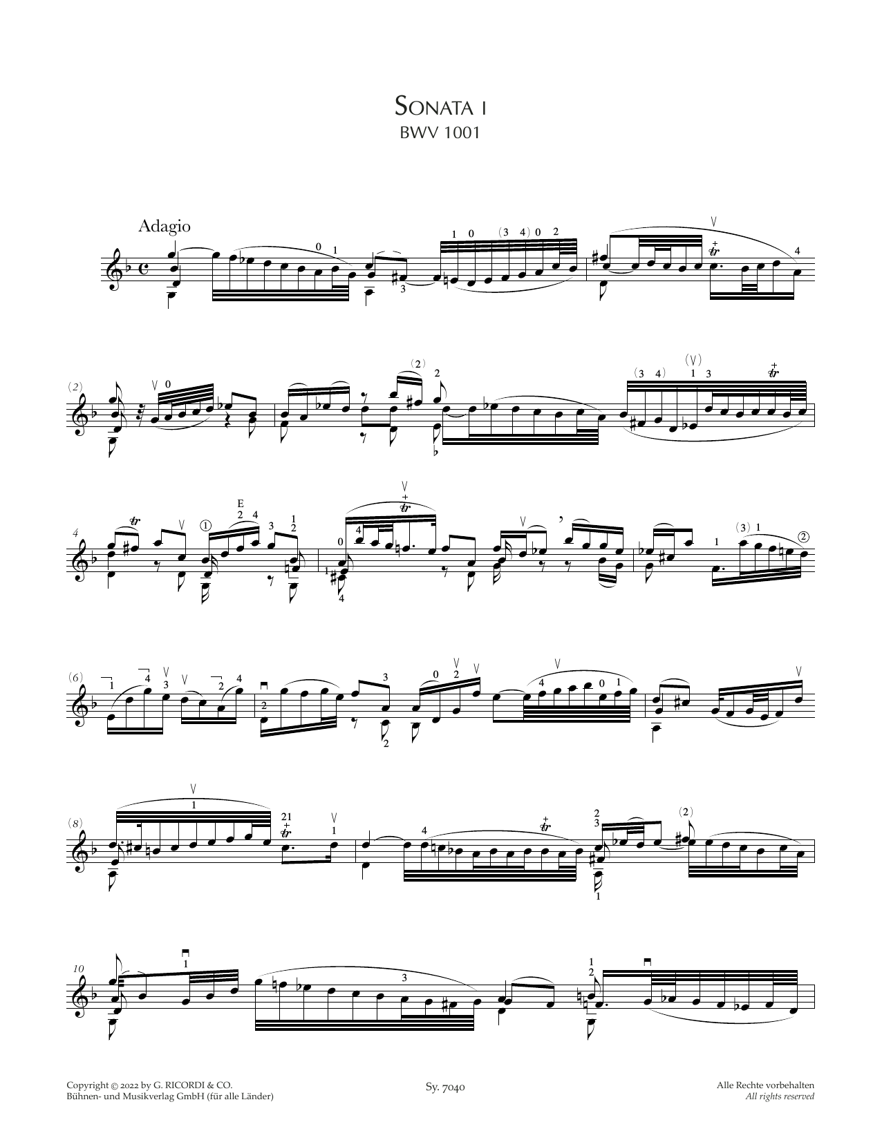 Johann Sebastian Bach Sonata I, BWV 1001 sheet music notes and chords arranged for Violin Solo