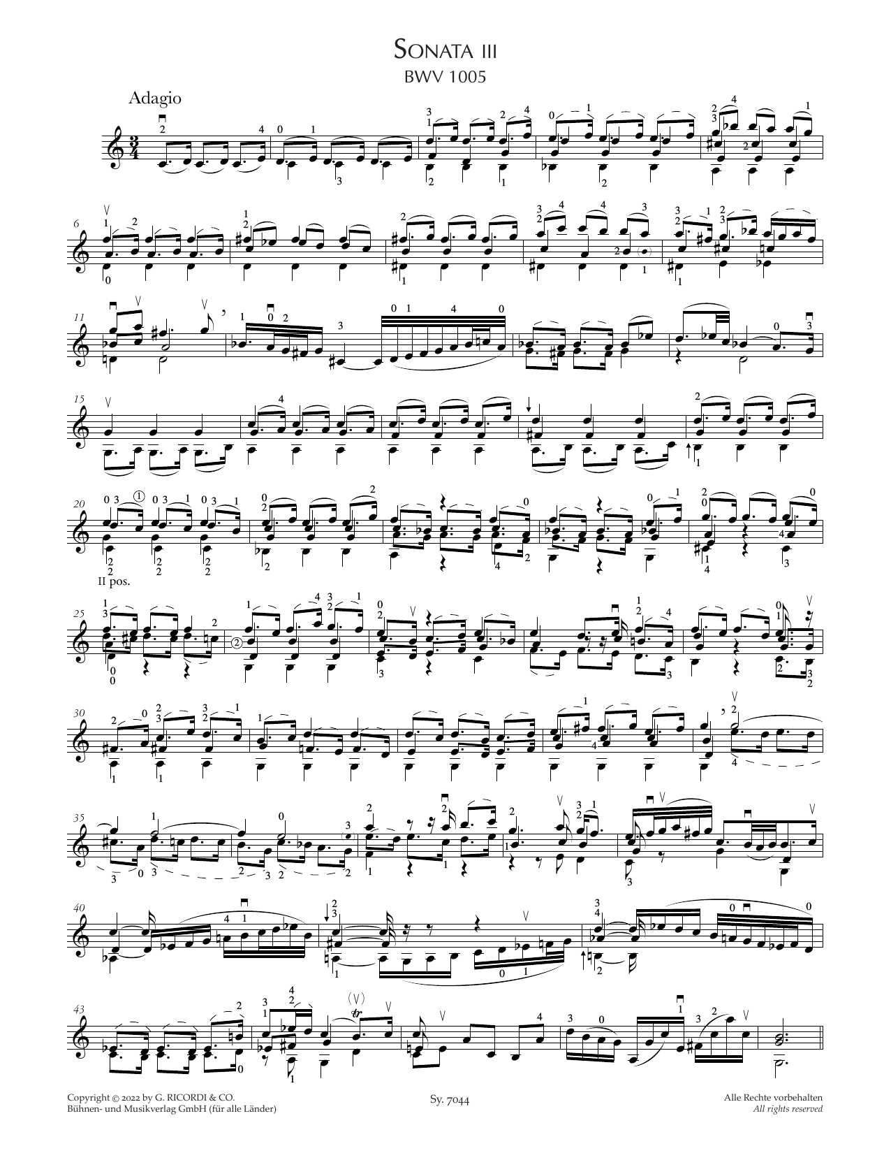 Johann Sebastian Bach Sonata III, BWV 1005 sheet music notes and chords arranged for Violin Solo