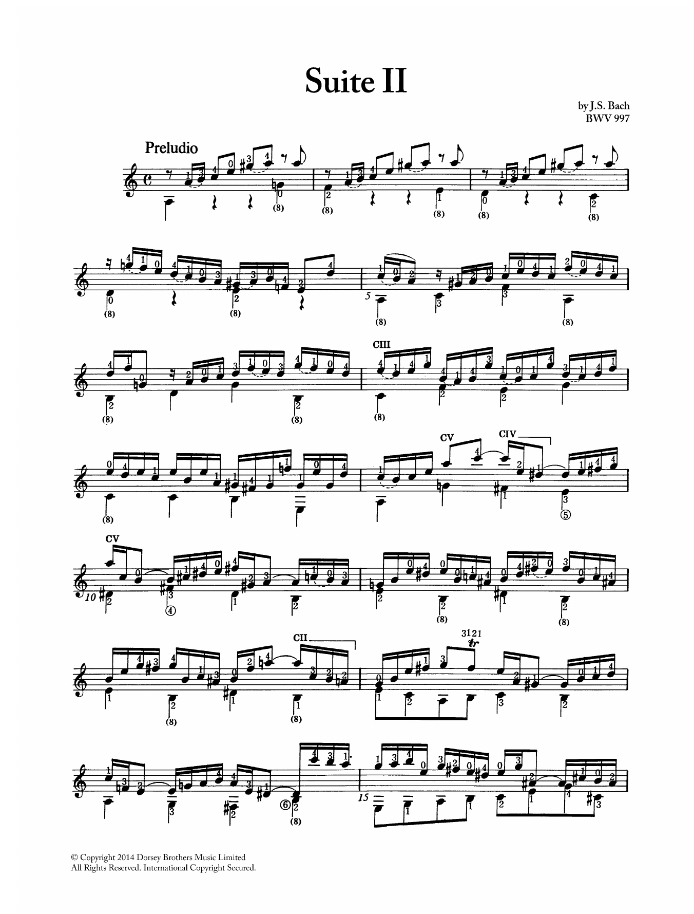 Johann Sebastian Bach Suite in Cm BWV 997 sheet music notes and chords arranged for Solo Guitar