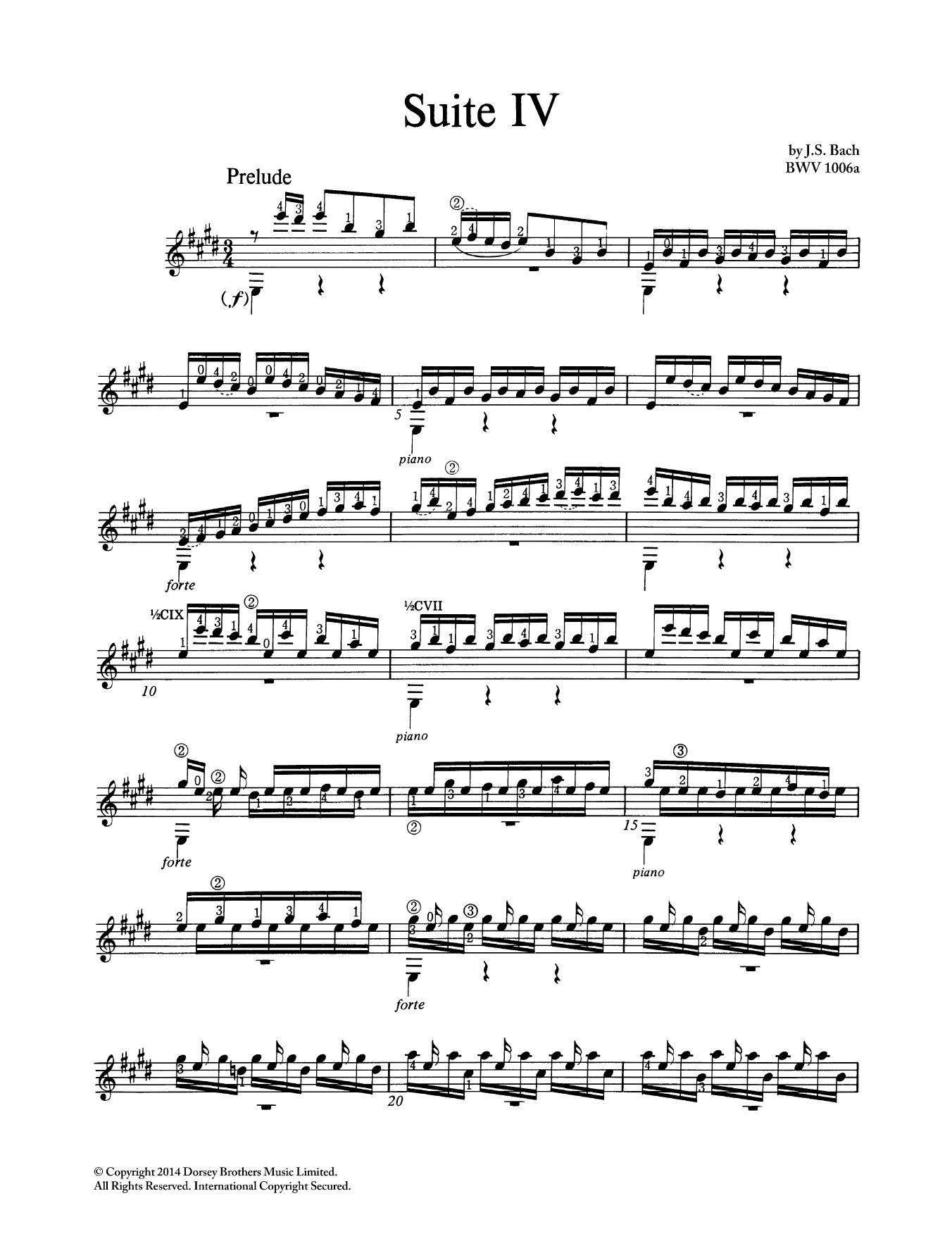 Johann Sebastian Bach Suite In E Major BWV 1006A sheet music notes and chords arranged for Solo Guitar