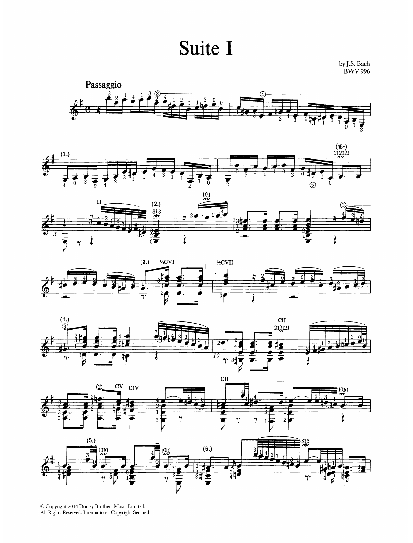 Johann Sebastian Bach Suite In E Minor BWV 996 sheet music notes and chords arranged for Solo Guitar