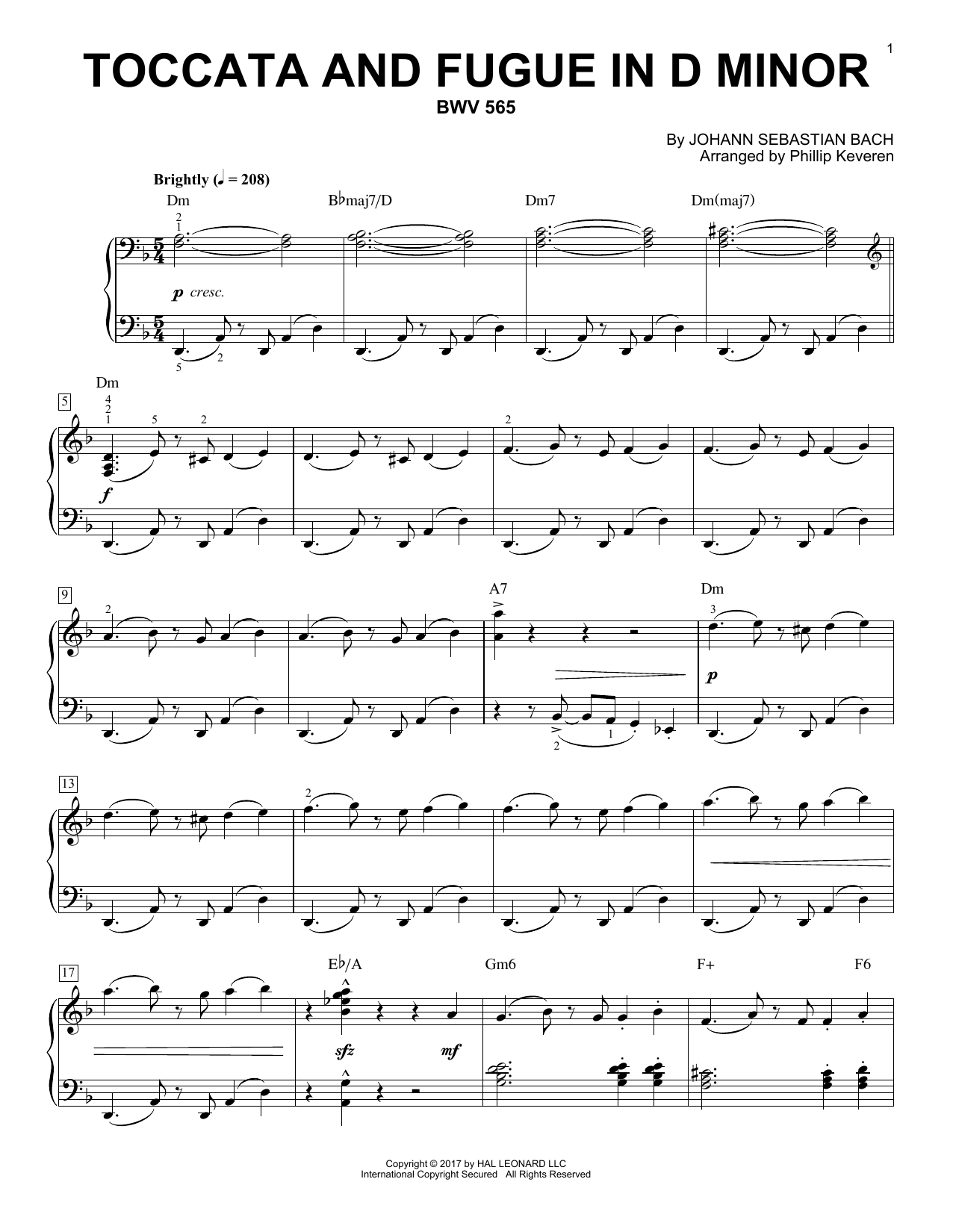 Johann Sebastian Bach Toccata And Fugue In D Minor, BWV 565  [Jazz version] (arr. Phillip Keveren) sheet music notes and chords arranged for Piano Solo