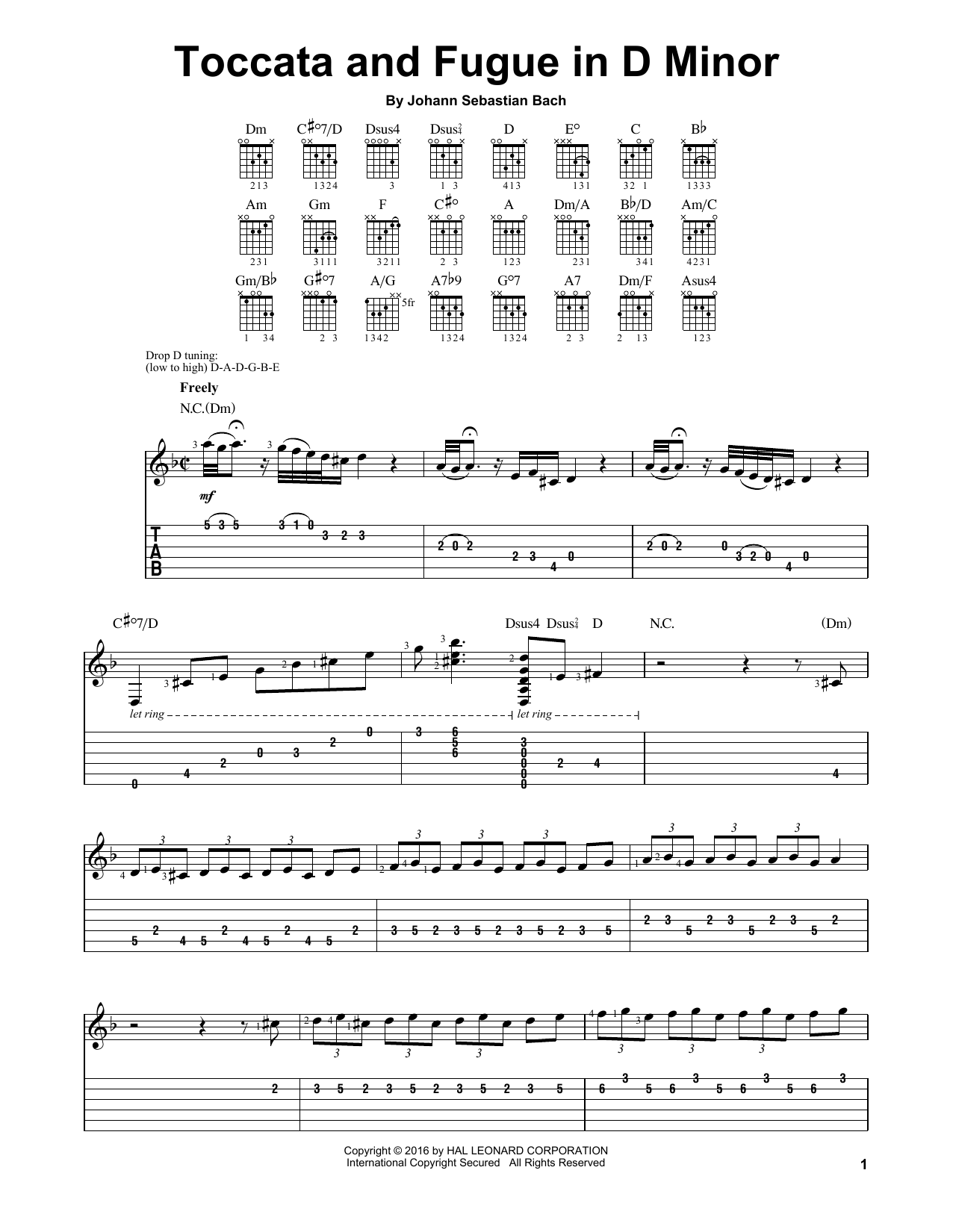 Johann Sebastian Bach Toccata And Fugue In D Minor (Toccata only) sheet music notes and chords arranged for Easy Guitar Tab