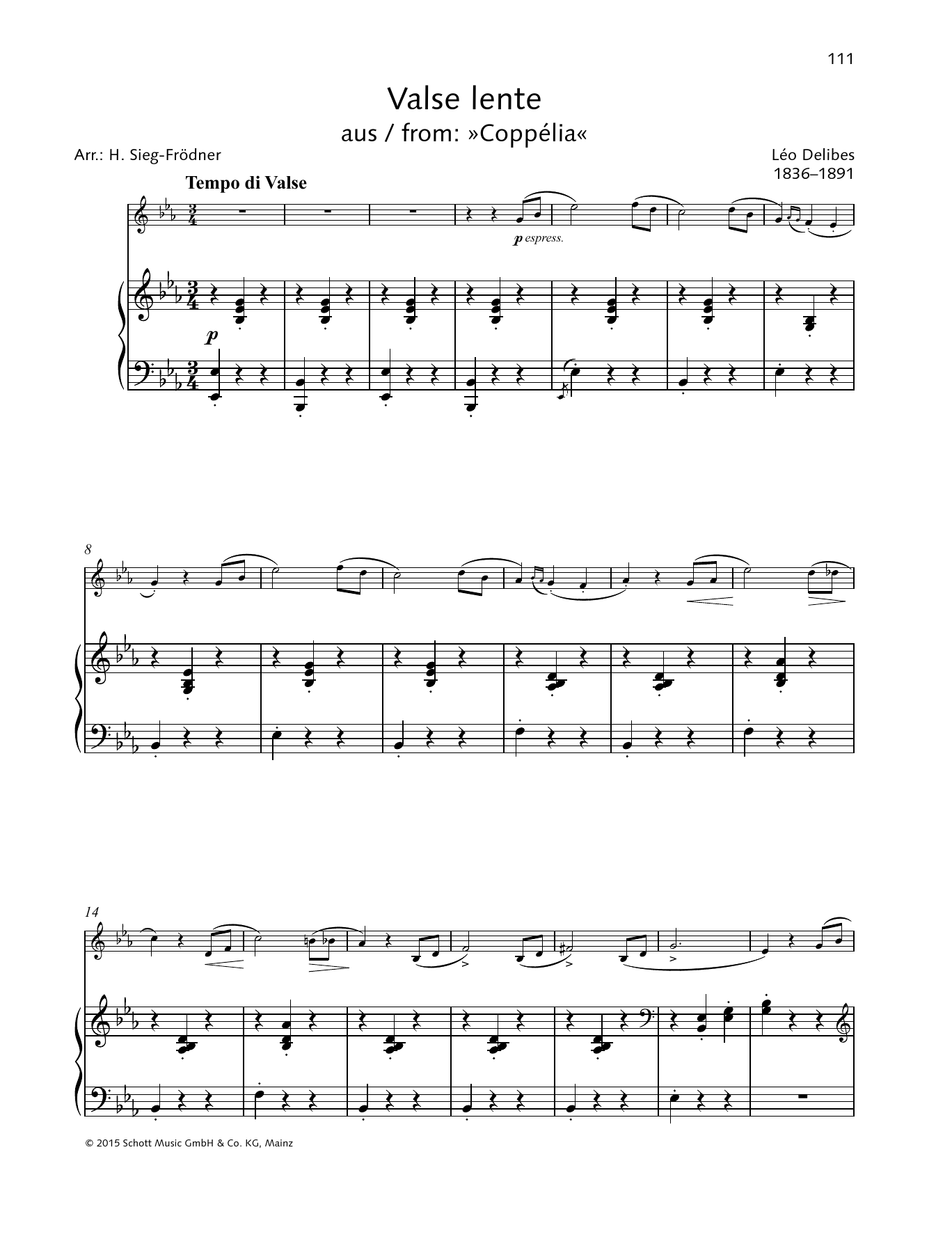 Johann Sieg-Frödner Valse Lente sheet music notes and chords arranged for String Solo
