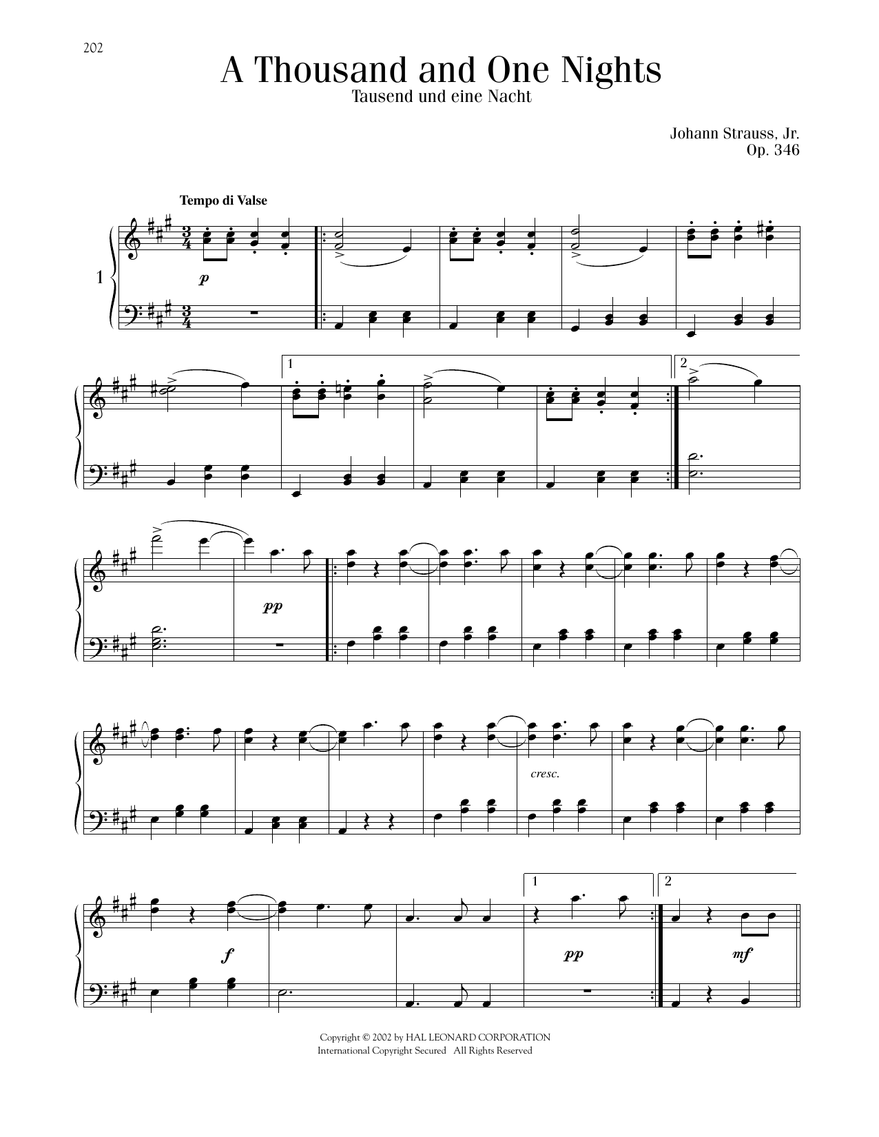 Johann Strauss A Thousand And One Nights, Op. 346 sheet music notes and chords arranged for Piano Solo