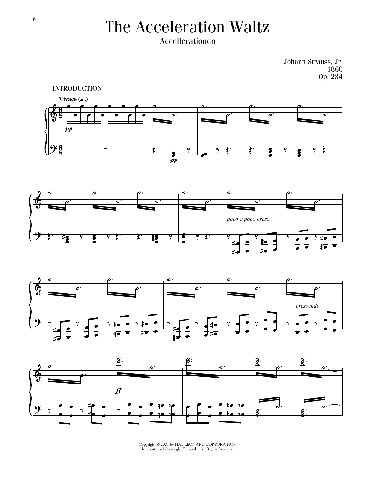 Johann Strauss Acceleration Waltz, Op. 234 sheet music notes and chords arranged for Piano Solo