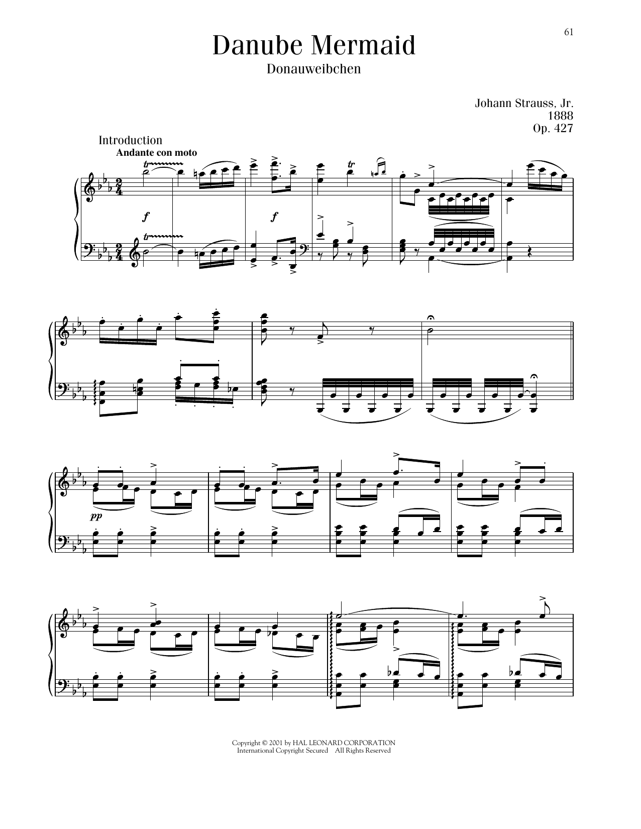 Johann Strauss Danube Mermaid, Op. 427 sheet music notes and chords arranged for Piano Solo