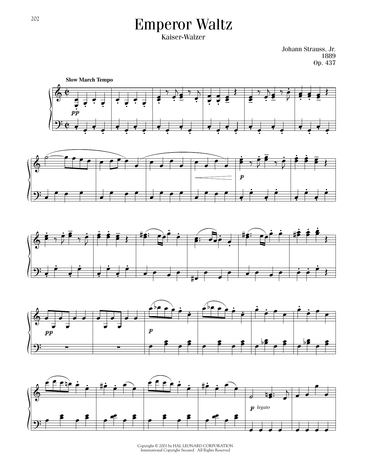 Johann Strauss Emperor Waltz, Op. 437 sheet music notes and chords arranged for Piano Solo