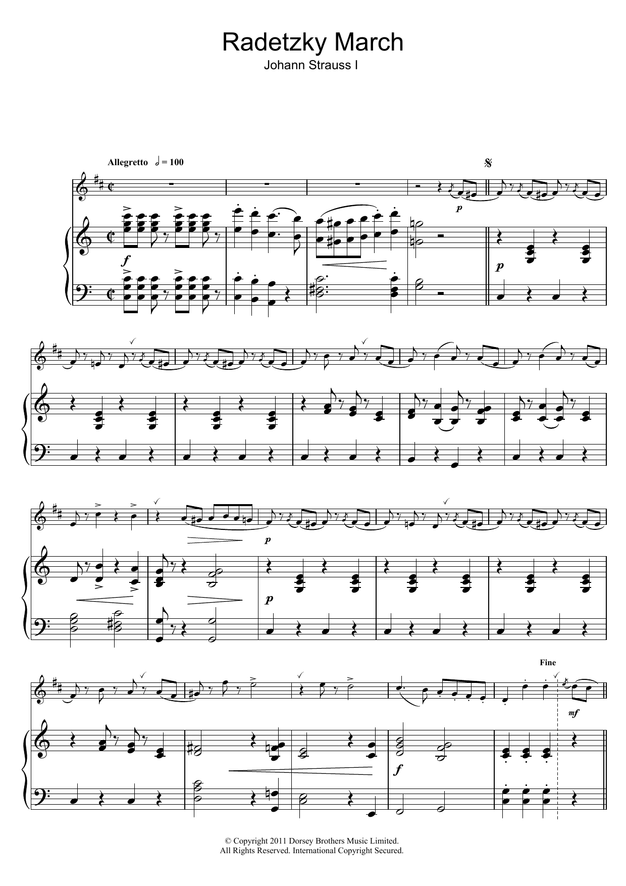 Johann Strauss I Radetzky March Op. 228 sheet music notes and chords arranged for Piano Chords/Lyrics