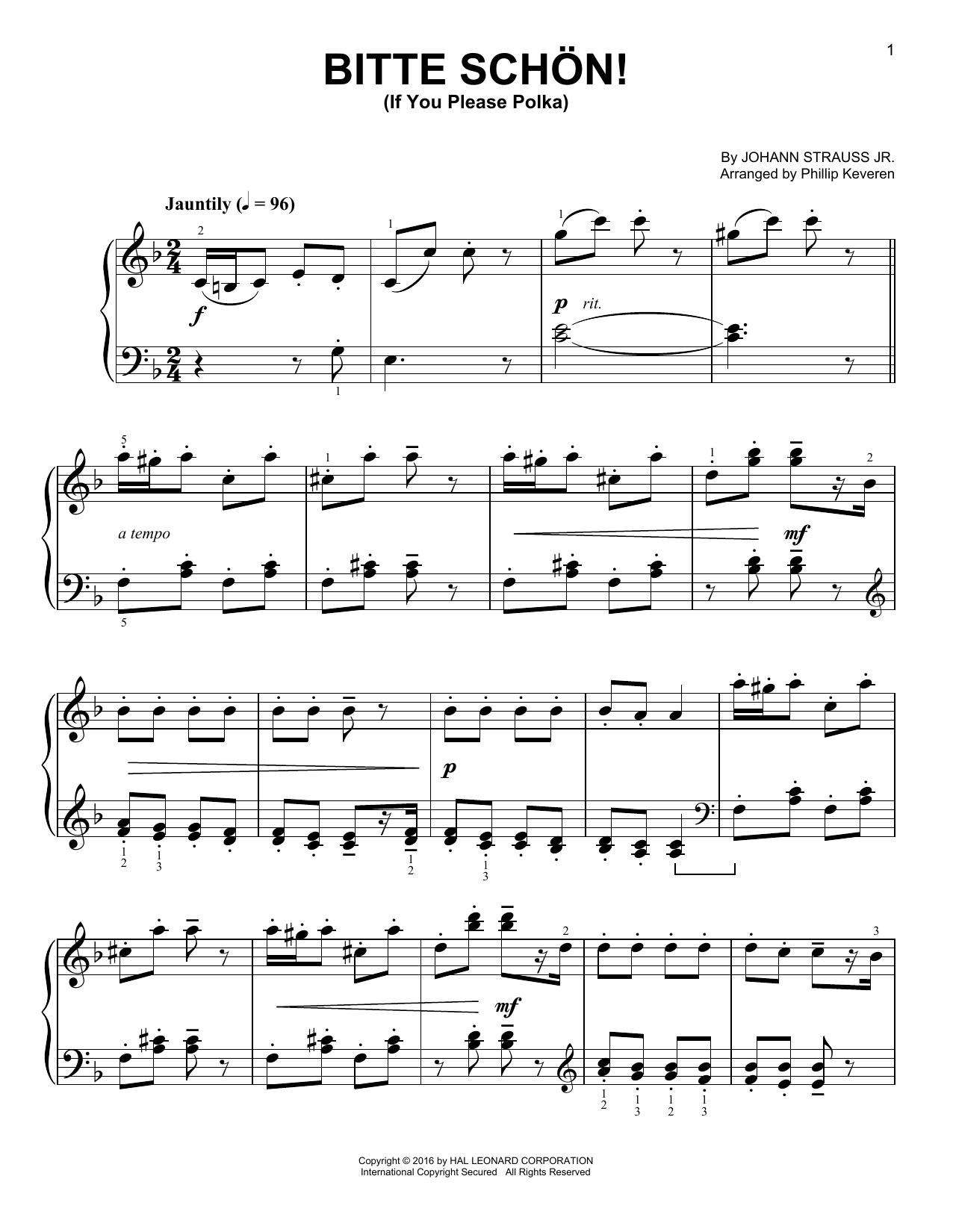 Johann Strauss II Bitte schon! (If You Please Polka) [Classical version] (arr. Phillip Keveren) sheet music notes and chords arranged for Easy Piano