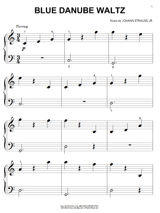 Johann Strauss II Blue Danube Waltz sheet music notes and chords arranged for Big Note Piano