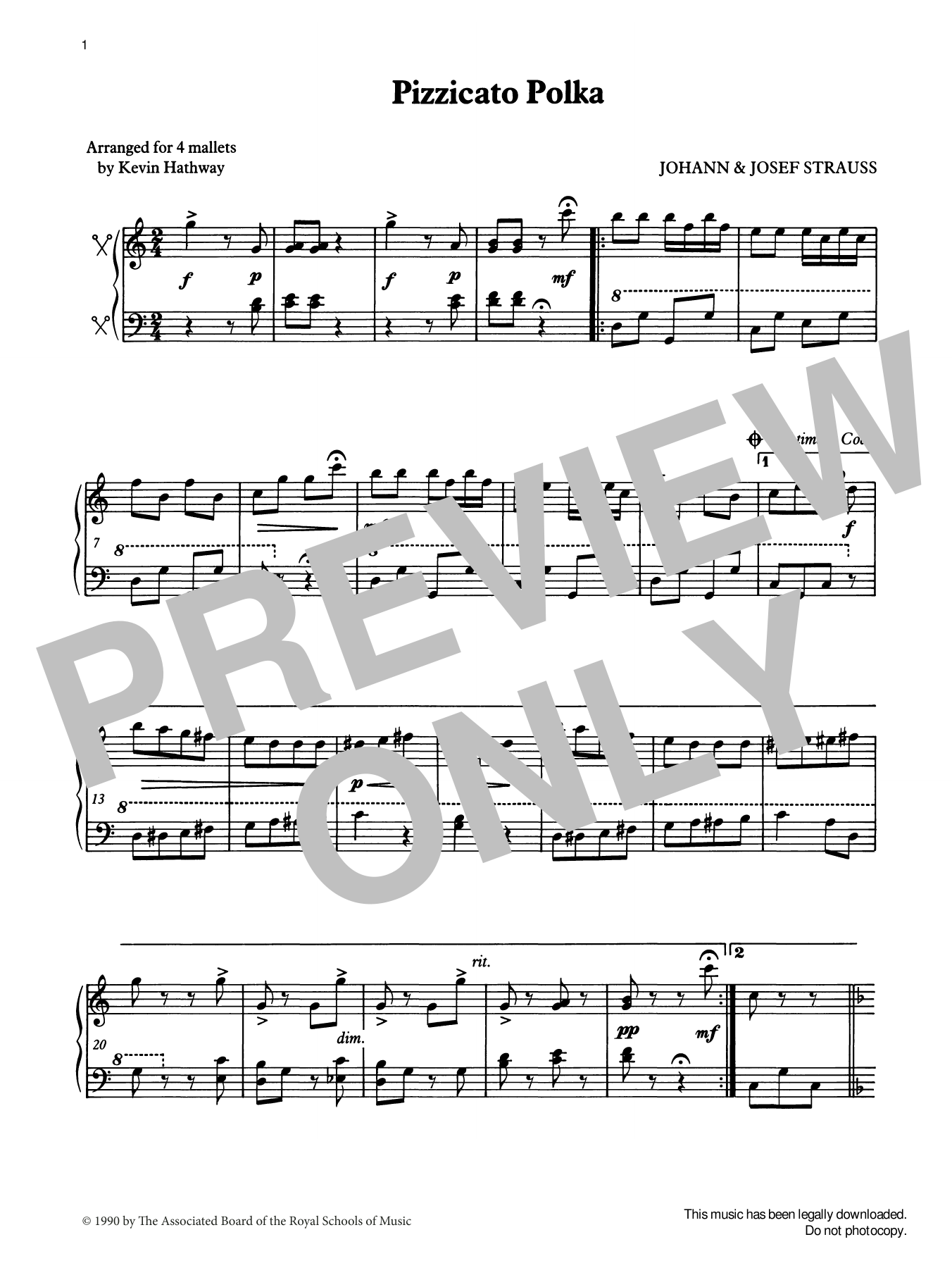 Johann Strauss II Pizzicato Polka from Graded Music for Tuned Percussion, Book IV sheet music notes and chords arranged for Percussion Solo