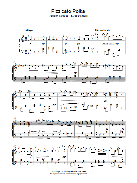 Johann Strauss II Pizzicato Polka sheet music notes and chords arranged for Piano Solo