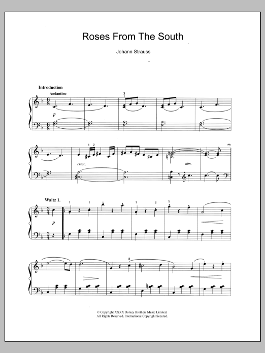Johann Strauss II Roses From The South sheet music notes and chords arranged for Piano Solo