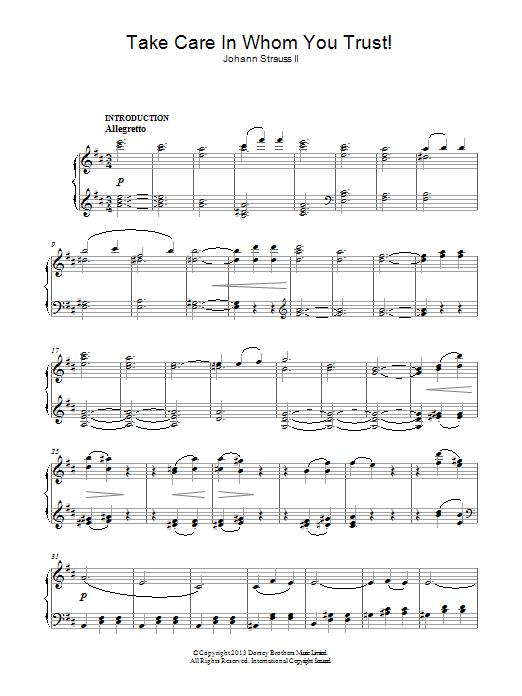 Johann Strauss II Take Care In Whom You Trust! sheet music notes and chords arranged for Piano Solo