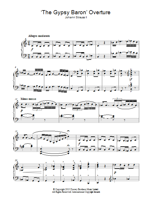 Johann Strauss II The Gypsy Baron sheet music notes and chords arranged for Piano Solo