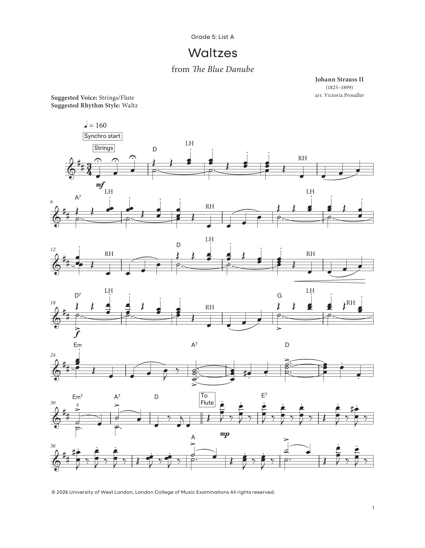 Johann Strauss II Waltzes (from LCME Electronic Keyboard Grade 5 List A) sheet music notes and chords arranged for Piano Solo