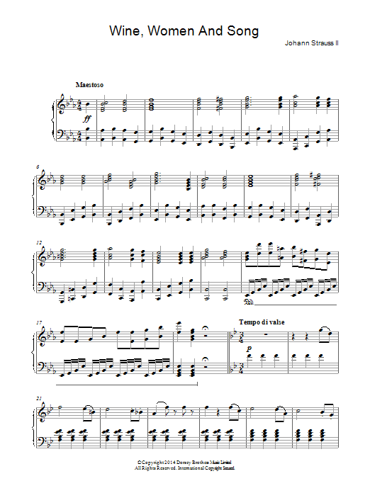 Johann Strauss II Wine, Women And Song sheet music notes and chords arranged for Piano Solo