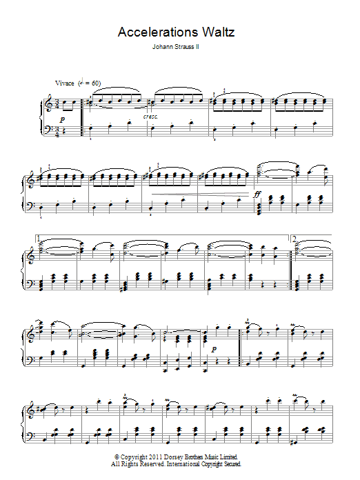 Johann Strauss, Jr. Accelerations Waltz, Op. 234 sheet music notes and chords arranged for Piano Solo