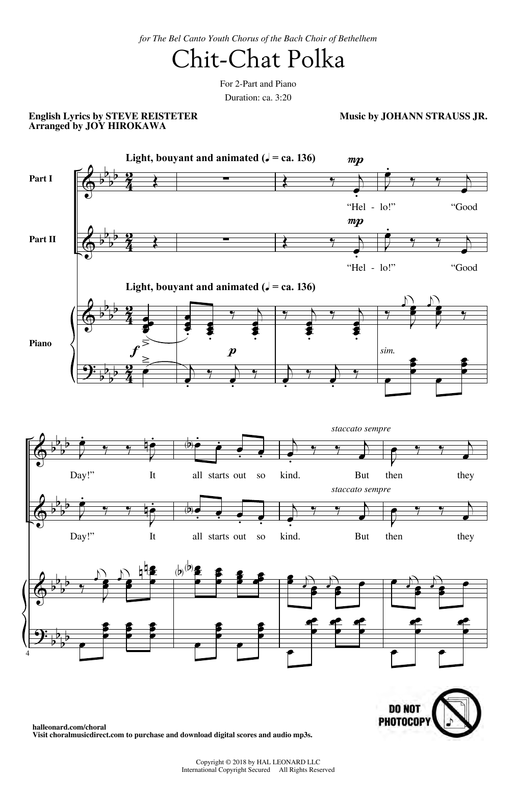 Johann Strauss Jr. Chit-Chat Polka (arr. Joy Hirokawa) sheet music notes and chords arranged for 2-Part Choir