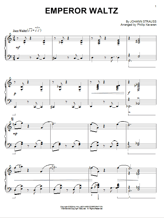 Johann Strauss Jr. Emperor Waltz [Jazz version] (arr. Phillip Keveren) sheet music notes and chords arranged for Piano Solo