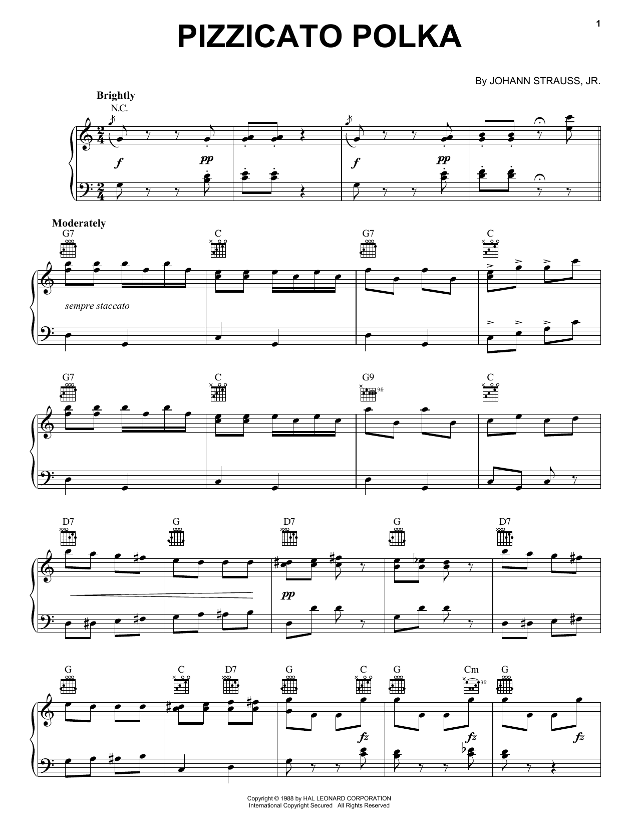 Johann Strauss, Jr. Pizzicato Polka sheet music notes and chords arranged for Piano Solo