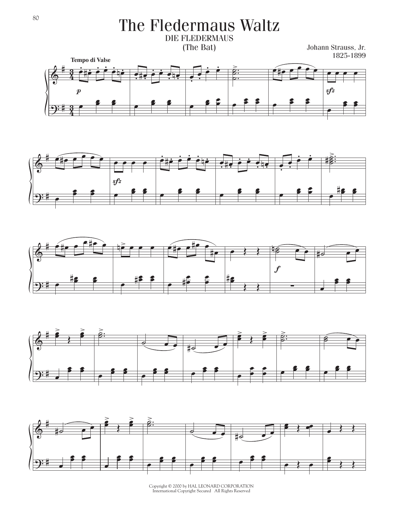 Johann Strauss, Jr. The Fledermaus Waltz sheet music notes and chords arranged for Piano Solo