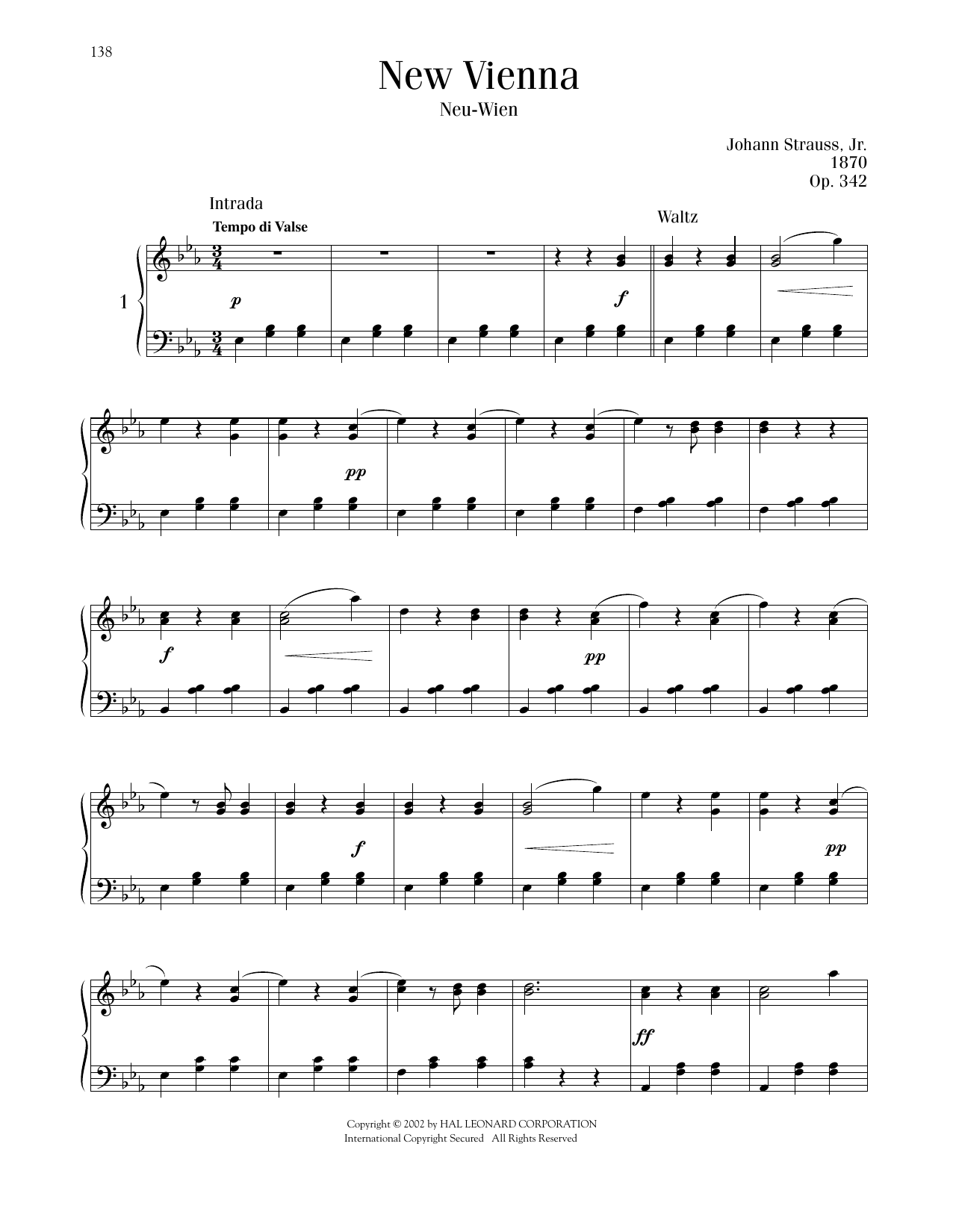 Johann Strauss New Vienna, Op. 342 sheet music notes and chords arranged for Piano Solo