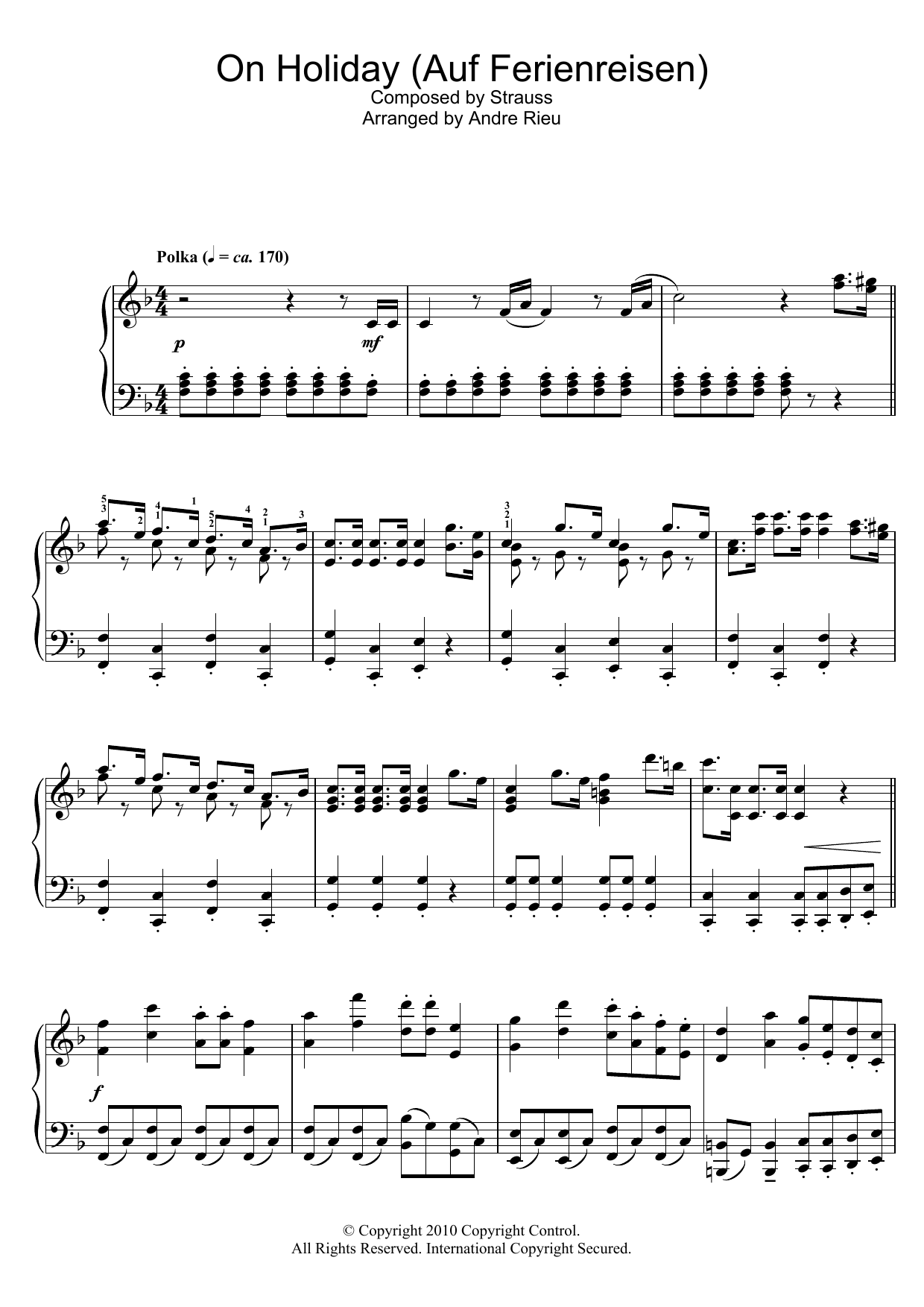 Johann Strauss On Holiday sheet music notes and chords arranged for Piano Solo